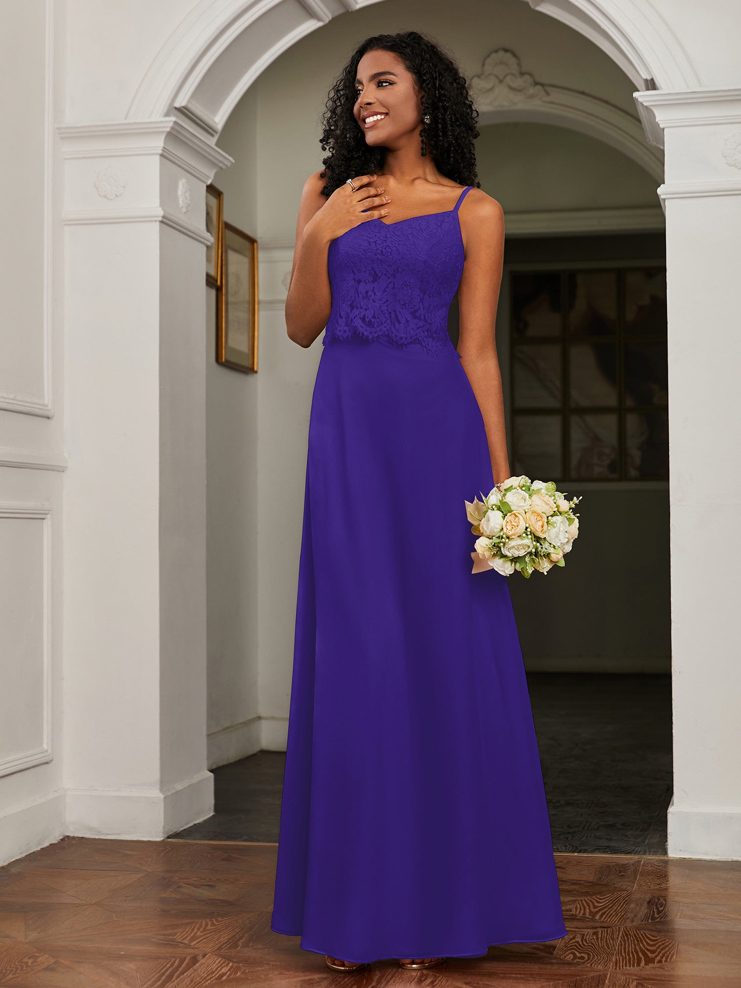 Lace Appliqued  Backless Chiffon A-Line Dress Regency